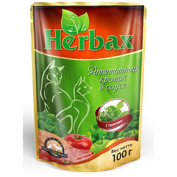 Herbax влаж. д/кошек 100г кролик аппетит.в соусе с травами