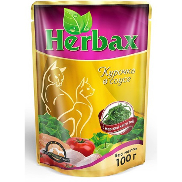 Herbax влаж. д/кошек 100г курочка в соусе с морской капустой