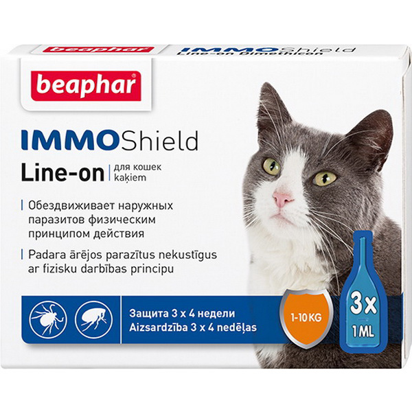 Беафар капли от паразитов Immo Shield  д/кошек от 1-10кг 3 пипетки
