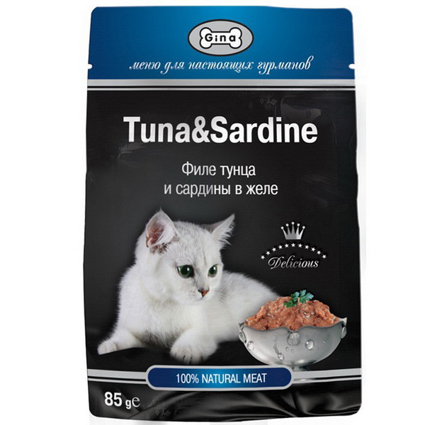 GINA влаж.д/кошек 85г тунец/сардины в соусе
