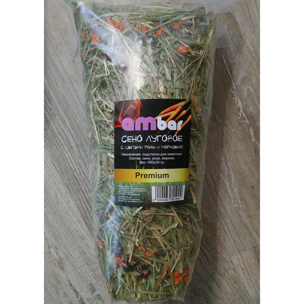 Сено ^Ambar^ PREMIUM с бутонами роз и морковью 400гр