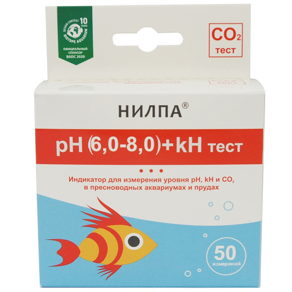 АКВА-МЕНЮ Тест pH(6,0-8,0)+kH тест для измерения уровня  pH, KH и CO2 в воде Нилпа