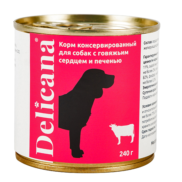 Delicana консервы.д/собак 240 г с говяжьим сердцем и печенью