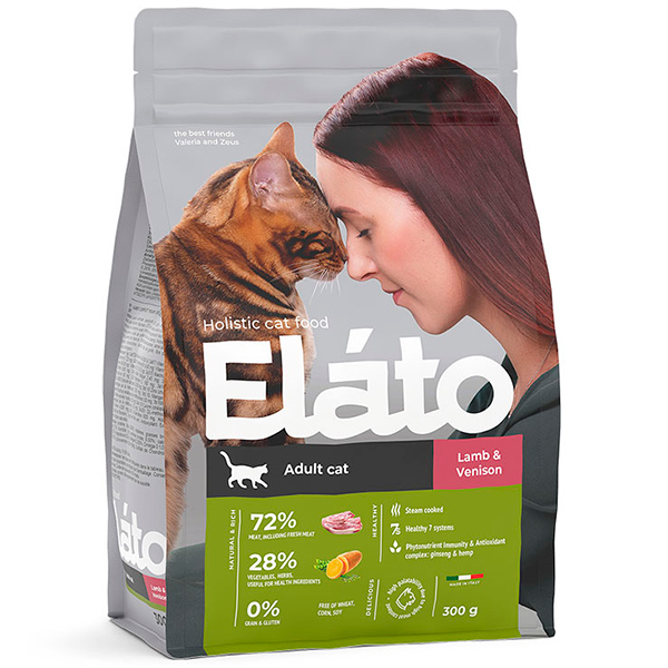 Elato Holistic корм для взрослых кошек с ягненком и олениной, 300г