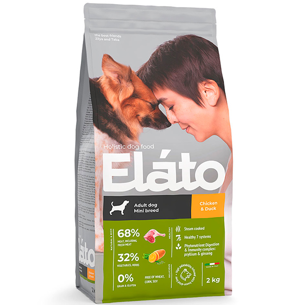 Elato Holistic корм для взрослых собак мелких пород с курицей и уткой, 2кг