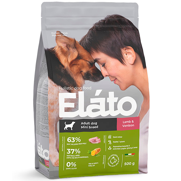 Elato Holistic корм для взрослых собак мелких пород с ягненком и олениной, 500г