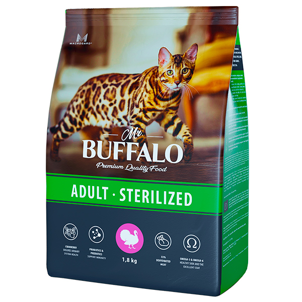 Mr.Buffalo  сухой корм д/кошек STERILIZED 1,8 кг  индейка