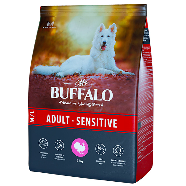 Mr.Buffalo ADULT M/L SENSITIVE сухой корм д/собак Средних и Крупных пород 2 кг индейка