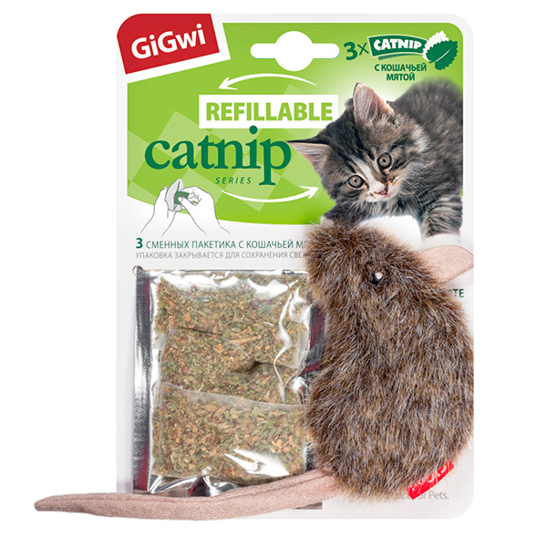 GiGwi Мышка с кошачьей мятой текстиль 10 см.