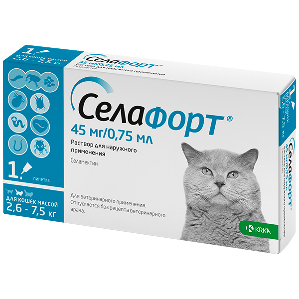Селафорт для кошек 2,6 -7,5 кг, 1*45 мг/0,75 мл