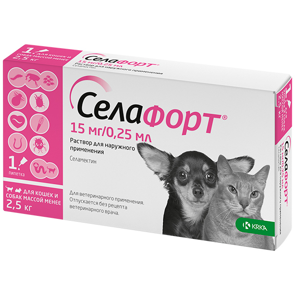 Селафорт для кошек и собак до 2,5 кг, 1*15 мг/0,25 мл