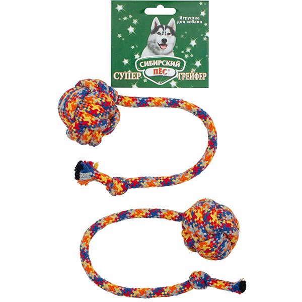 Грейфер ^Сибирский пес^ цветная веревка мяч канатный с узлом D = 10 мм