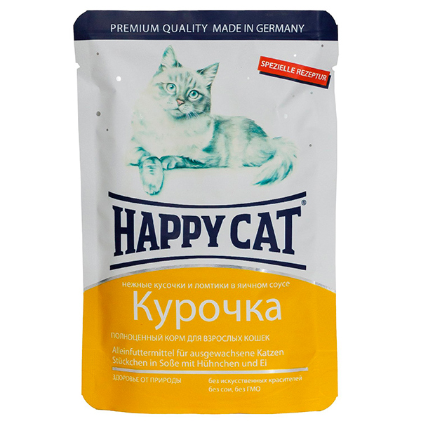 Хэппи Кэт пауч.д/кошек 100г Курочка ломтики в соусе (Россия)