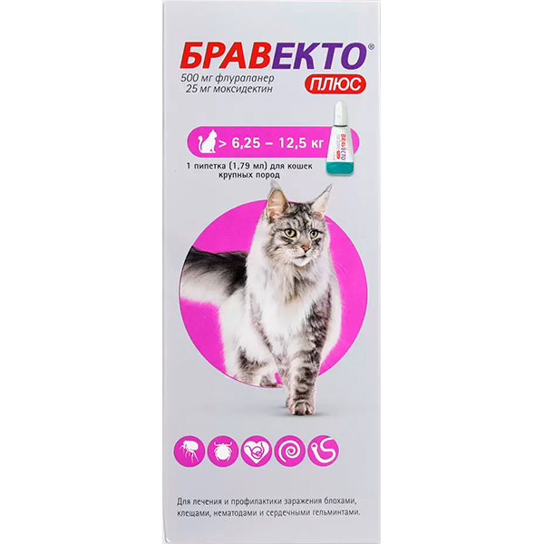 Бравекто Плюс 500 мг д/кошек круп.пород
