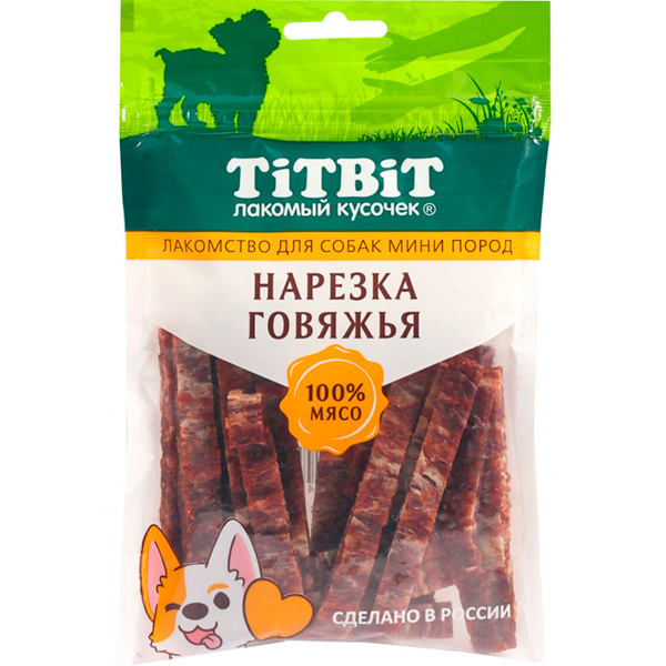 Титбит Нарезка говяжья для собак мини пород 70 г