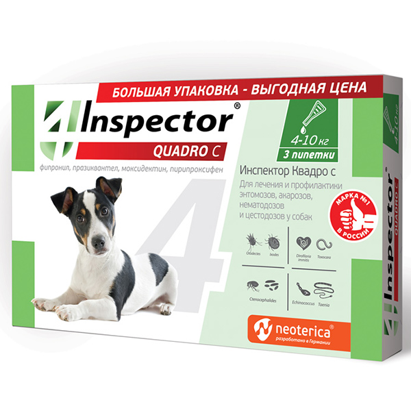 Inspector Quadro Капли для собак 4-10кг, 3 шт