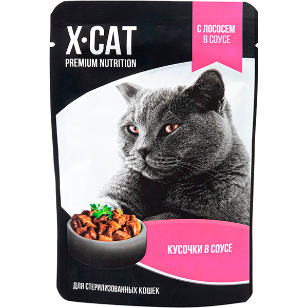 X-CAT влаж.д/кошек стерил. 85г лосось в соусе СРОК 22.01.23