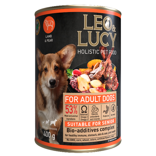 LEO&LUCY холистик конс.д/собак 400г Паштет с ягненком, грушей и биодобавками,подходит пожилым