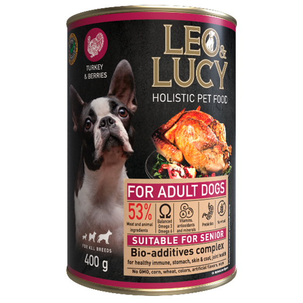 LEO&LUCY холистик конс.д/собак 400г Паштет с индейкой, ягодами и биодобавками,подходит пожилых