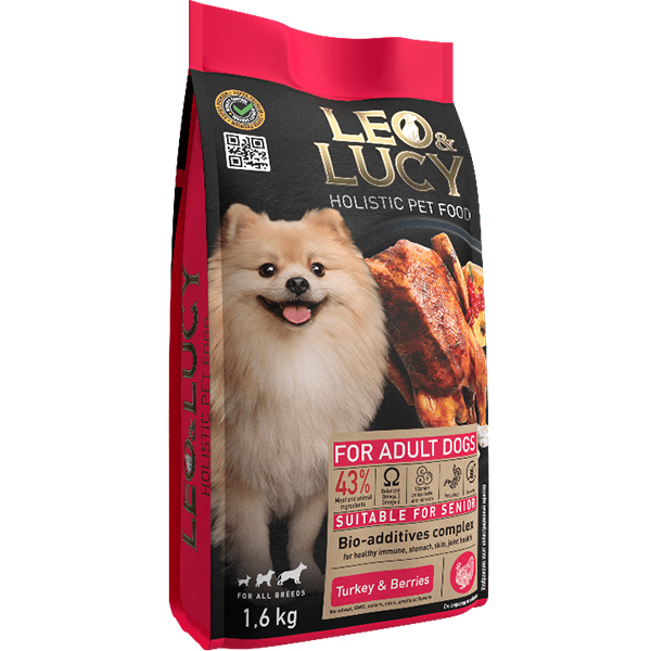 LEO&LUCY холистик сух. корм д/собак всех пород 1,6 кг с индейкой, ягодами и биодобав, подходит пожил