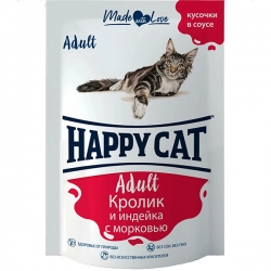 Хэппи Кэт пауч.д/кошек 85 г Кролик и индейка с морковью в соусе (Россия)