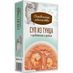 Деревенские лакомства д/кош пауч суп из тунца с креветками и крабом 35г*4шт АКЦИЯ -10%
