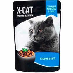 X-CAT влаж.д/кошек 85г сельдь и форель в соусе СРОК РЕАЛ 14.10.26н