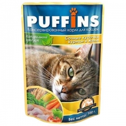 PUFFINS влаж.д/кошек 100г в желе курица