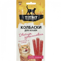 Титбит Колбаски Двойное удовольствие для кошек с телятиной и печенью 15г