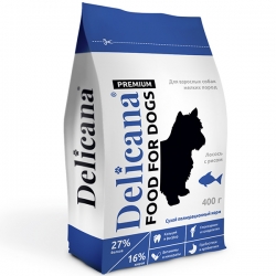 Delicana сух.д/собак мелких  пород 400г Лосось с рисом бренд АКЦИЯ-20%