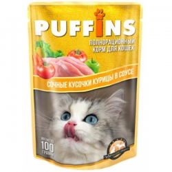 PUFFINS влаж.д/кошек 100г в соусе курица
