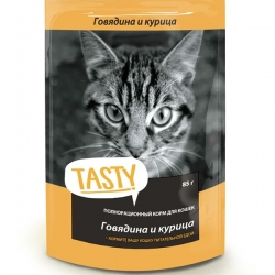 Tasty  влаж.д/кошек 85г говядина/курица в желе