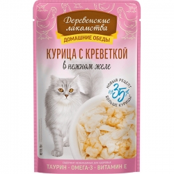 Деревенские лакомства д/кош пауч Курица с креветкой в нежном желе 70г