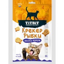 Титбит Крекер рыбки для кошек со вкусом лосось+форель 80 г