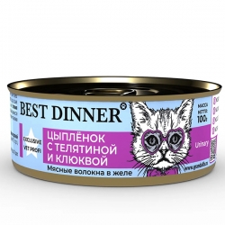 Best Dinner Exclusive VET PROFI Urinary ^Цыпленок с телятиной и клюквой^, д/кошек 100г желе