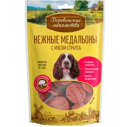 Деревенские лакомства д/соб. Нежные медальоны с мясом страуса, 90г