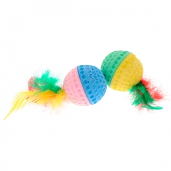 Туба Мяч двуцвет. с перьями 4 см.(уп 25шт).УЮТ