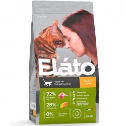 Elato Holistic д/взр.кошек с курицей и уткой д/выведения шерсти 1,5кг