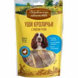 Деревенские лакомства д/соб. Уши кроличьи с мясом утки 90г