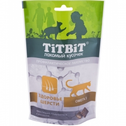 Титбит Хрустящие подушечки для кошек с лососем д/здоровья шерсти 60г СРОК РЕАЛ 09.10.26н