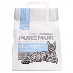 Наполнитель PureMur super premium 5кг минеральный комкующи,бумажный пакет