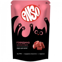 ENSO Корм влаж полнор д/котят, кусочки в соусе с говядиной, пауч 85г