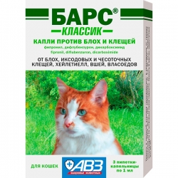 БАРС Классик капли инсектоакарицидные д/кошек (3пипетки)