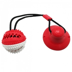 Игрушка д/собак Тяни-кусай на одной присоске 40см красно-белый шипованный мяч.N1