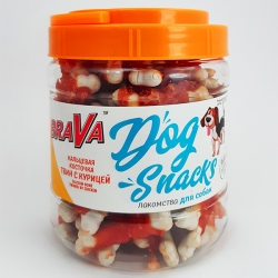 БРАВА лак-во для собак Кальциевая косточка твин с курицей 700г