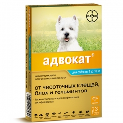 АДВОКАТ капли п/бл,гельм,отодектоза,саркоптд/соб 4-10кг 3 п.