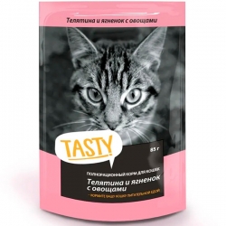 Tasty  влаж.д/кошек 85г телятина/ягненок/овощи в желе