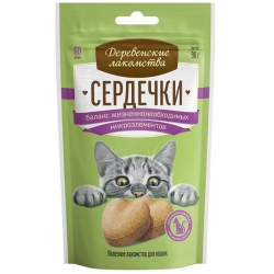 Деревенские лакомства д/кош Сердечки баланс жизненно необходимых микроэлементов, 30г
