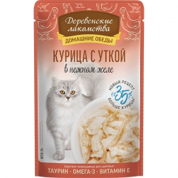 Деревенские лакомства д/кош Курица с уткой в нежном желе 70г