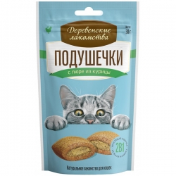Деревенские лакомства д/кош Подушечки с пюре из курицы 30г